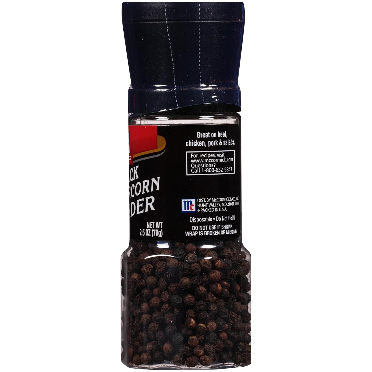 McCormick Black Peppercorn Grinder – Holiday Gift Basket Pick for Mom and Her, Pantry-Staple Upgrade
