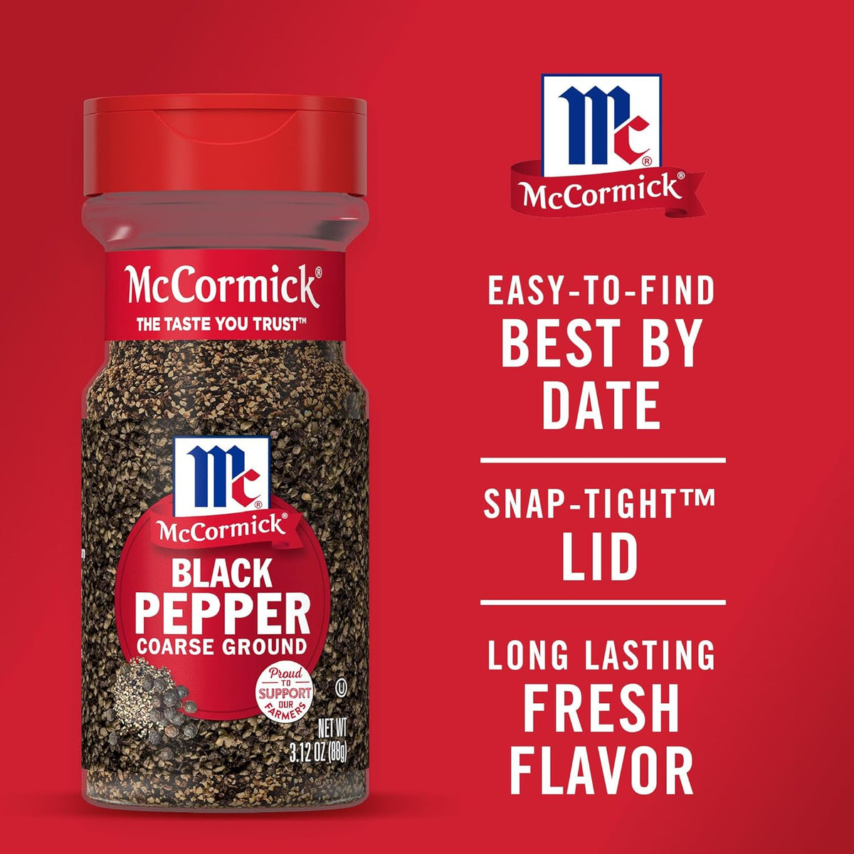 McCormick Coarse Ground Black Pepper – Single-Ingredient Pantry Essential for Clutter-Free Kitchens