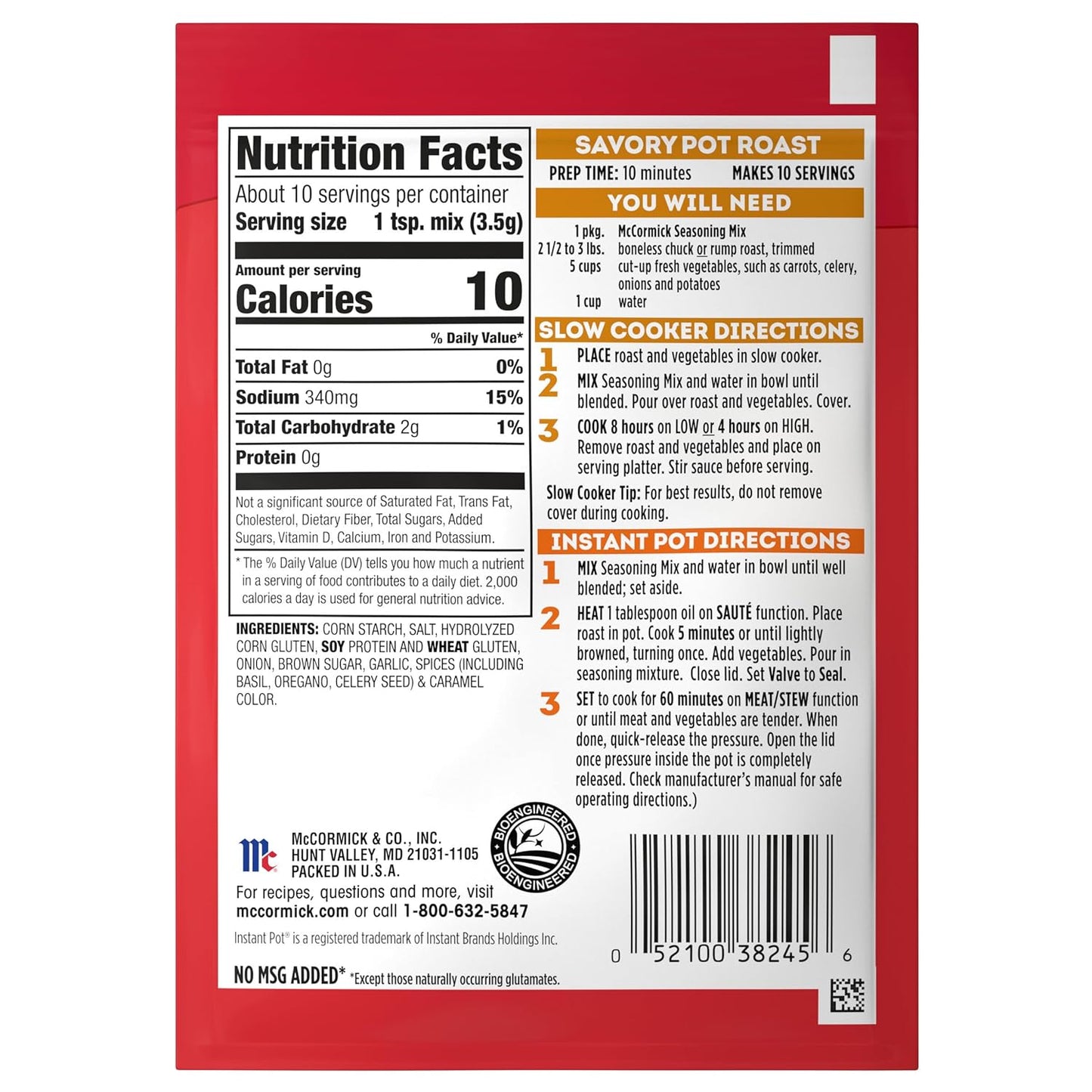 McCormick Savory Pot Roast Seasoning – Countertop-Friendly Weeknight Dinner Mix for One-Pot Family Meals