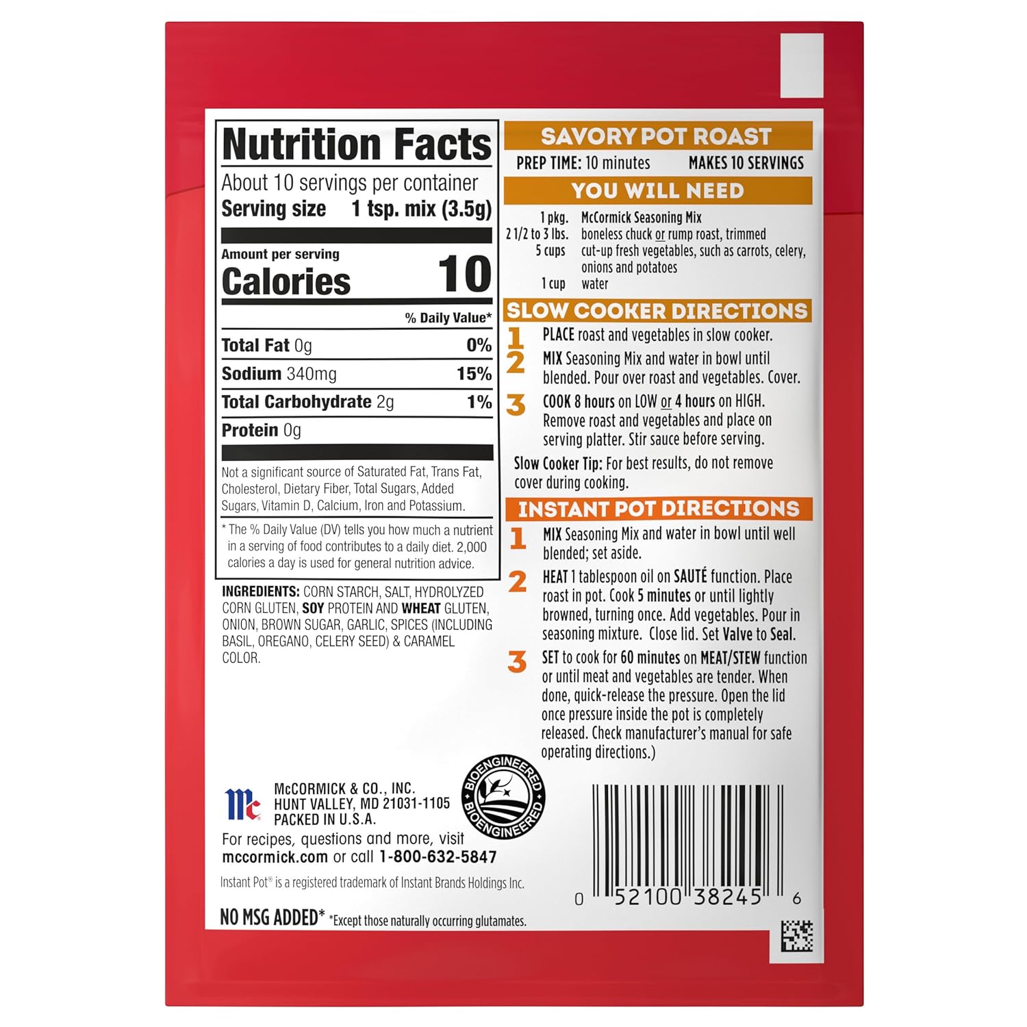 McCormick Savory Pot Roast Seasoning – Countertop-Friendly Weeknight Dinner Mix for One-Pot Family Meals