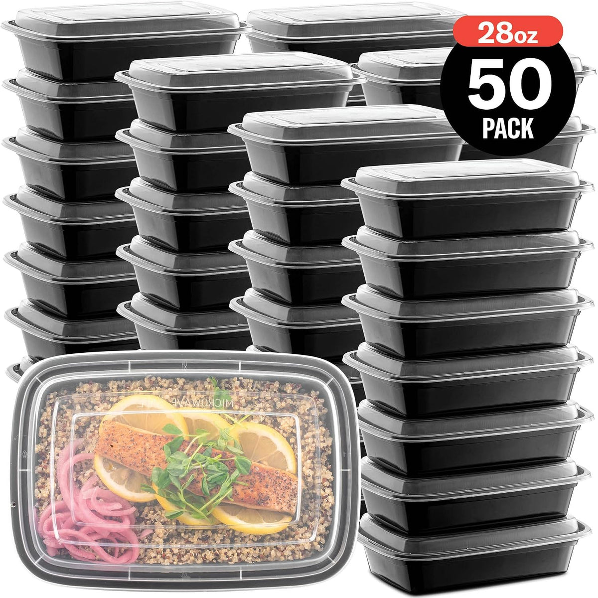 MealVault Pro – Streamlined Meal Prep Box for Capsule Kitchens, 50-Stackable 28 oz Container with Lid