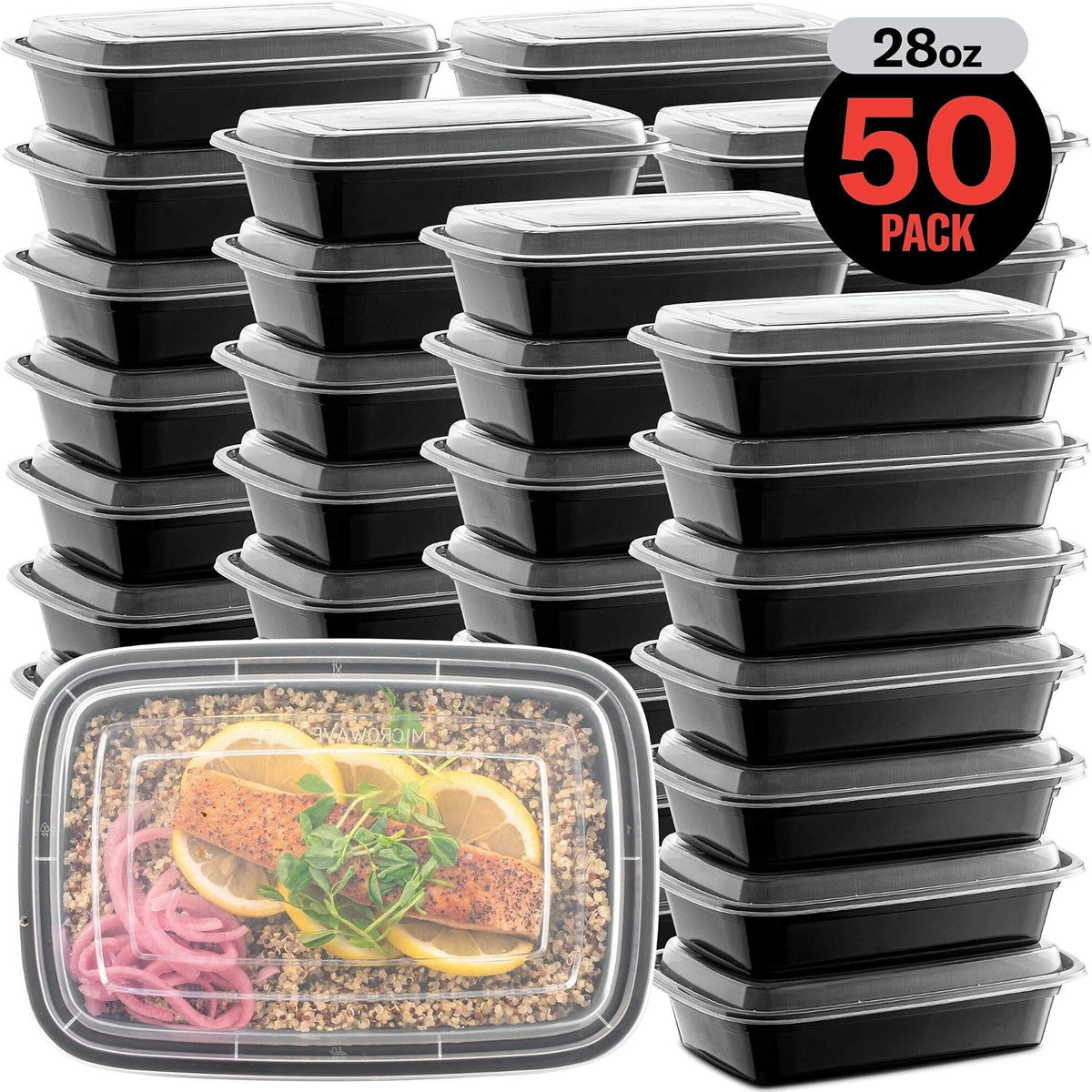 MealVault Pro – Streamlined Meal Prep Box for Capsule Kitchens, 50-Stackable 28 oz Container with Lid