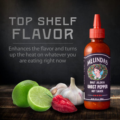 Melinda's Ghost Pepper Hot Sauce - Tailgating Hot Sauce for Spicy Food Fans, Durable Squeeze Bottle for Game Day Grilling, 10oz