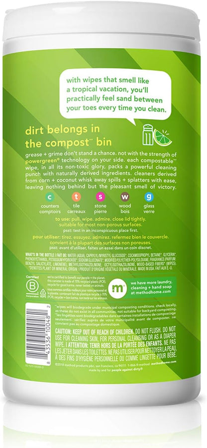 Method Lime & Sea Salt All-Purpose Wipes for Intentional Living, Neutral Scent and Clean Look in One Simple Canister