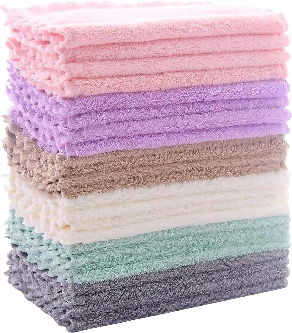 microfiber coral fleece fabric with looped outer weave for scrubbing and tight under-weave for strength