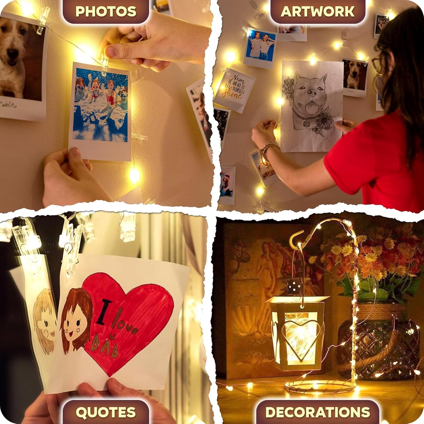 Mind-Glowing Photo Clips String Light - Playroom and Nursery Wall Decor, Flame-Free LED Picture Lights with Clips for Kids Space