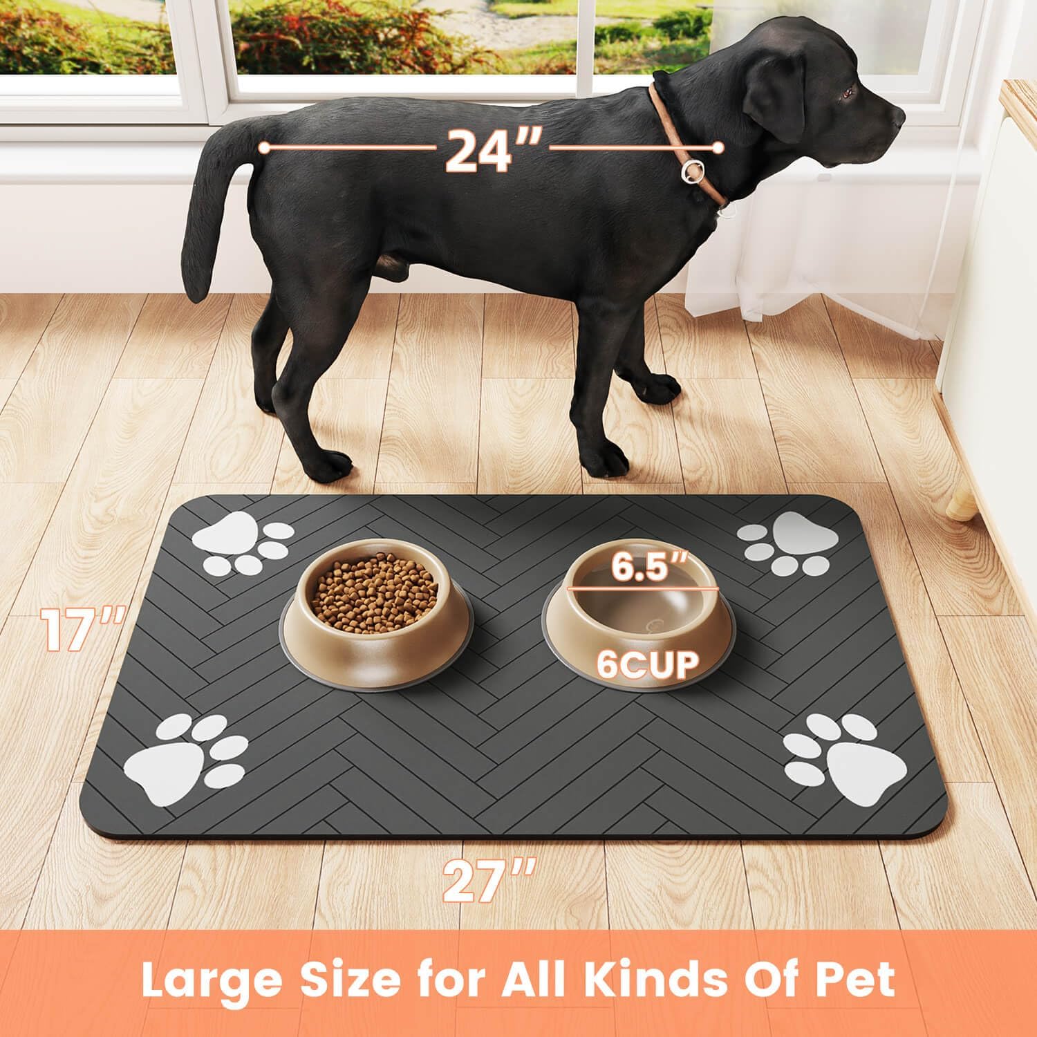 Mindful Pet Care Mat for Multi-Pet Homes, Clean Eating Zone Mat for Dogs and Cats