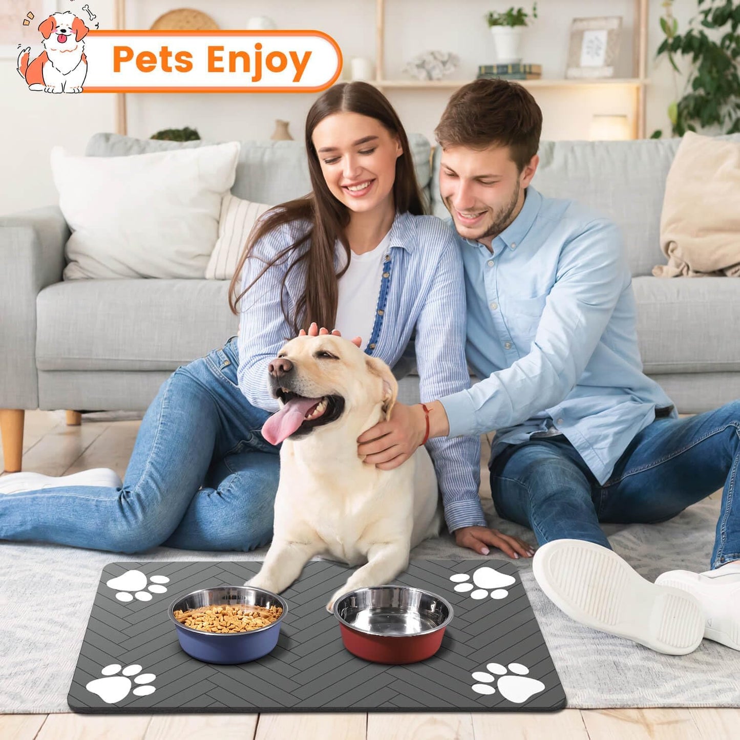 Mindful Pet Care Mat for Multi-Pet Homes, Clean Eating Zone Mat for Dogs and Cats