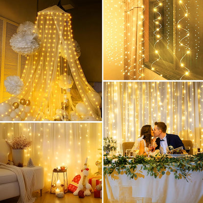 Minetom 300 LED Twinkle Lights for Teen Girl Bedroom – Safe-Touch USB Curtain Lights with Remote