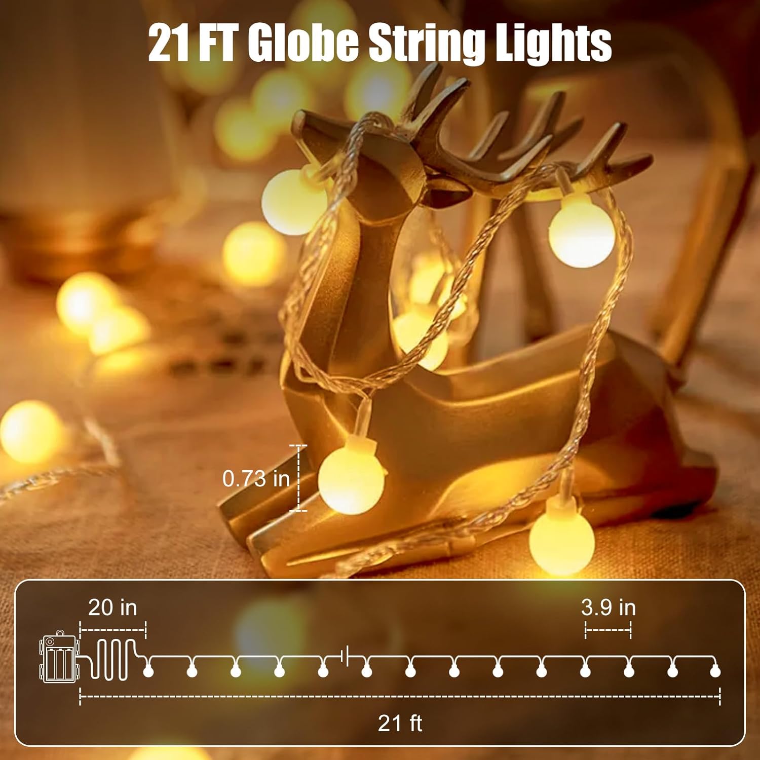 Minetom Battery Powered Globe Lights – Shatterproof Warm White String Lights for Cozy Home Atmosphere & Apartment Styling