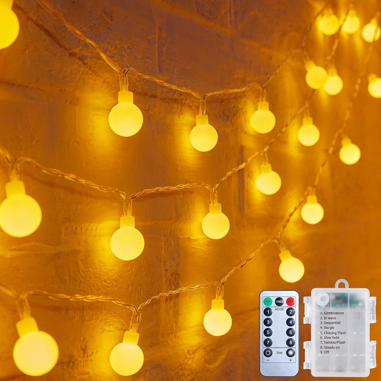 Minetom Battery Powered Globe Lights – Shatterproof Warm White String Lights for Cozy Home Atmosphere & Apartment Styling