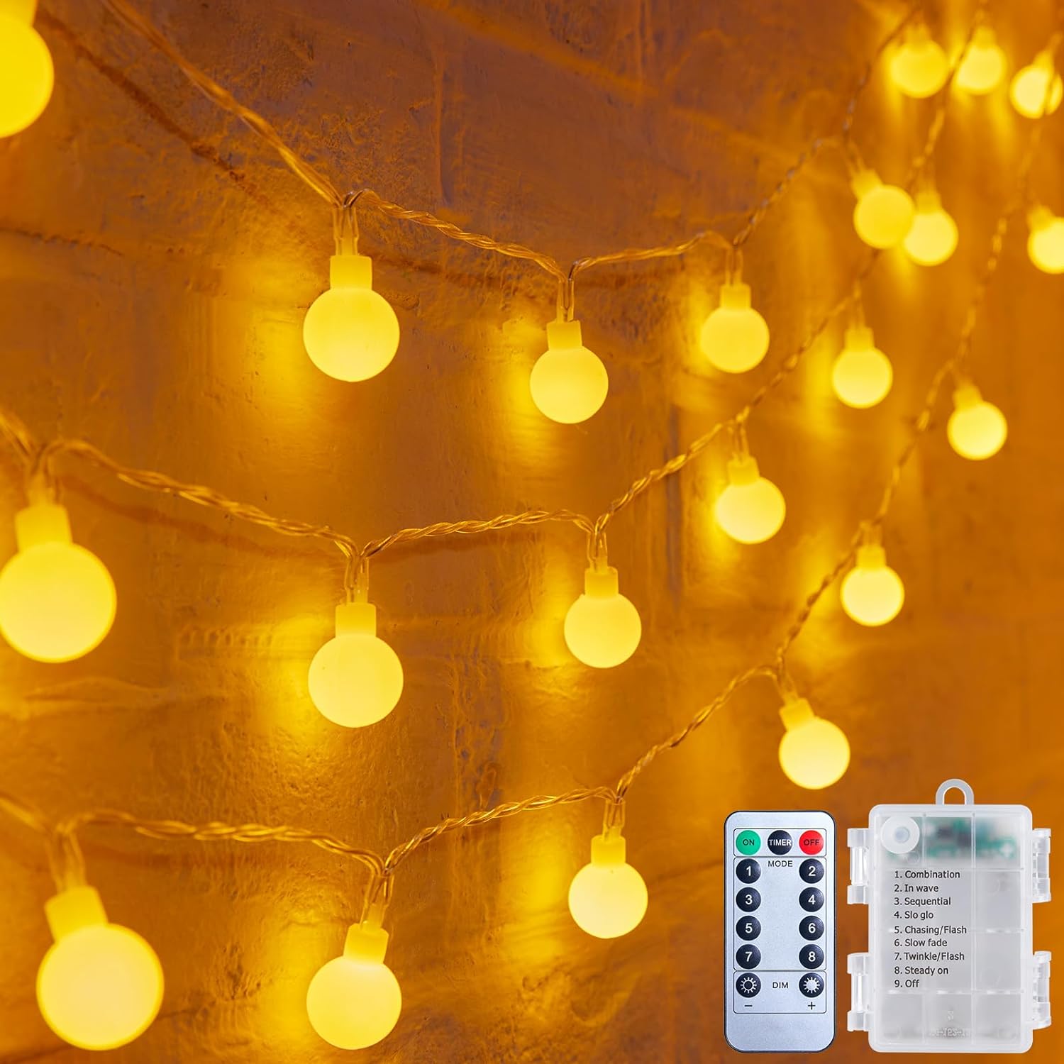 Minetom Battery Powered Globe Lights – Shatterproof Warm White String Lights for Cozy Home Atmosphere & Apartment Styling