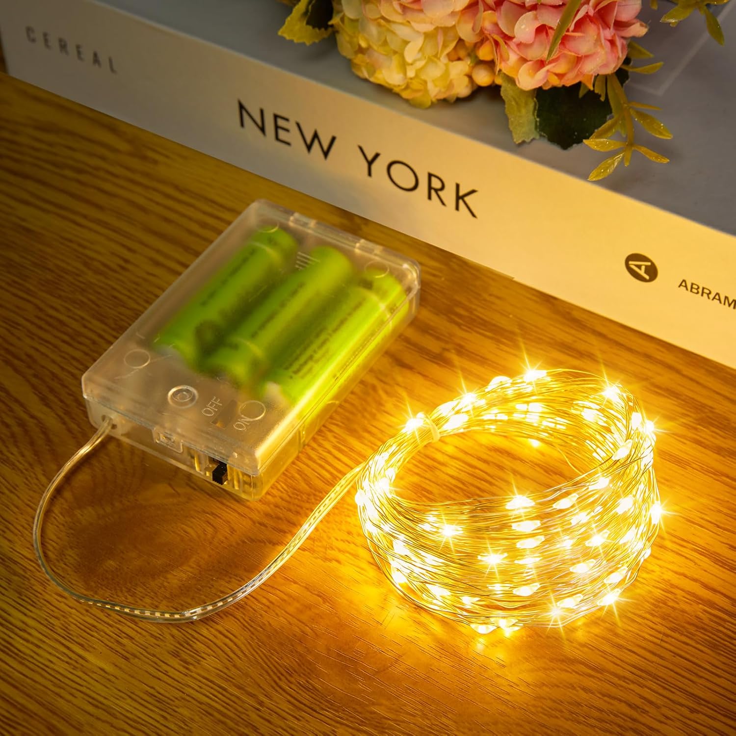 Minetom Fairy String Lights – Warm White 3000K Battery Operated Glow for Reading Corners, Boho Wall Art & Apartment Styling