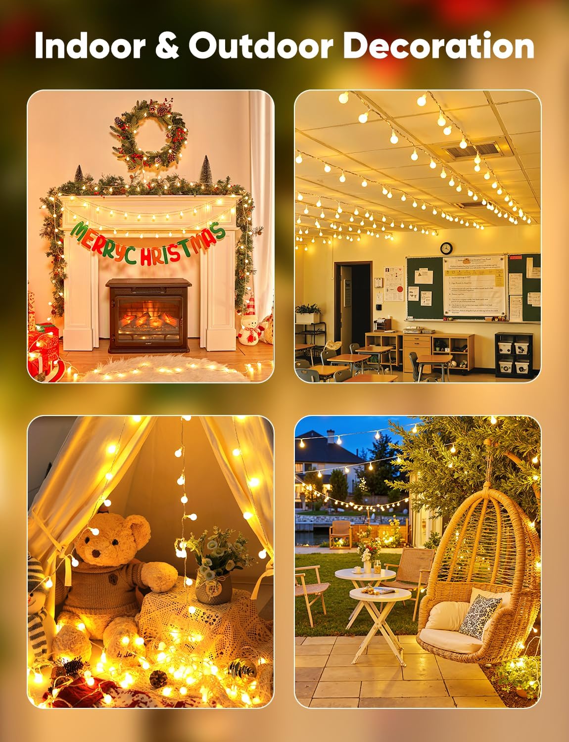 Minetom Globe String Lights – Cozy Apartment Decor for Bedroom Canopy & Reading Nook, 33ft 100 LED Warm White Remote-Controlled Fairy Lights
