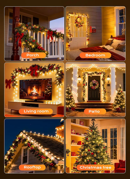 Minetom LED String Lights – Christmas Tree and Fireplace Mantel Decor, Soft Warm White Glow