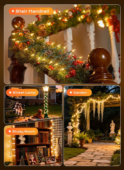 Minetom LED String Lights – Christmas Tree and Fireplace Mantel Decor, Soft Warm White Glow