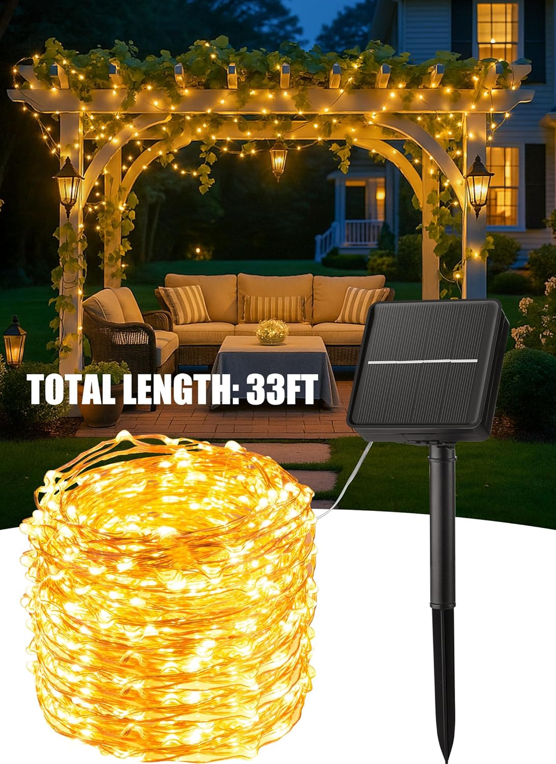 Minetom Solar Patio Lights, 33Ft 100 LED Romantic Valentine's Day Gift for Couples and Garden Lovers