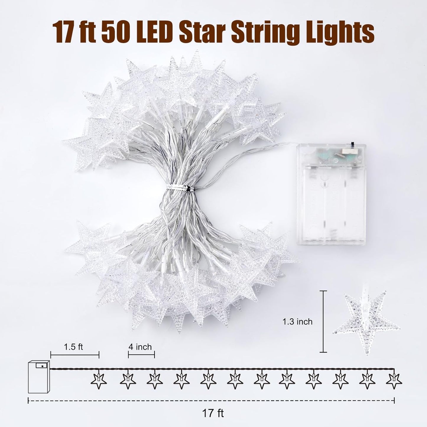 Minetom Star String Lights Battery Operated – Warm White Mood Lighting for Reading Nooks and Cozy Corners, 17 ft