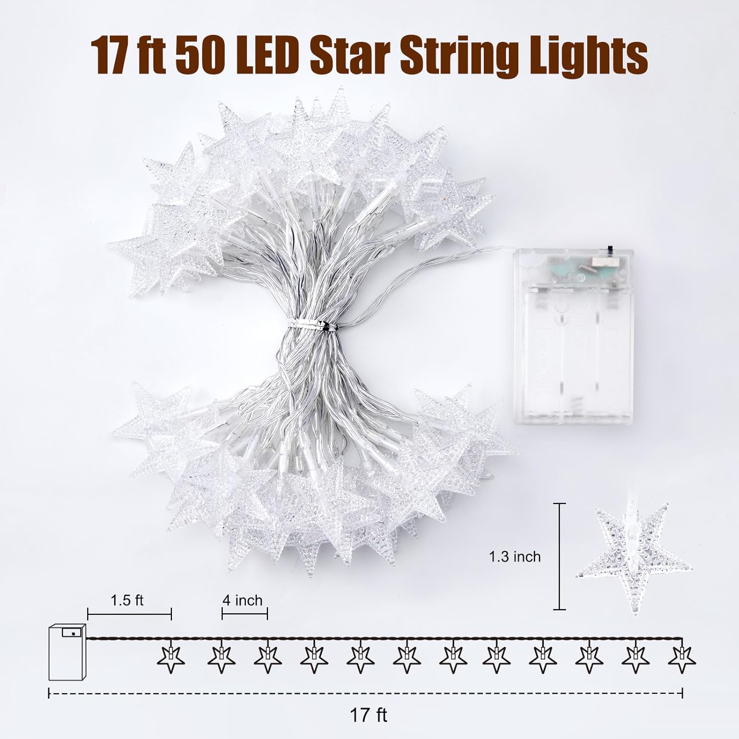 Minetom Star String Lights Battery Operated – Warm White Mood Lighting for Reading Nooks and Cozy Corners, 17 ft