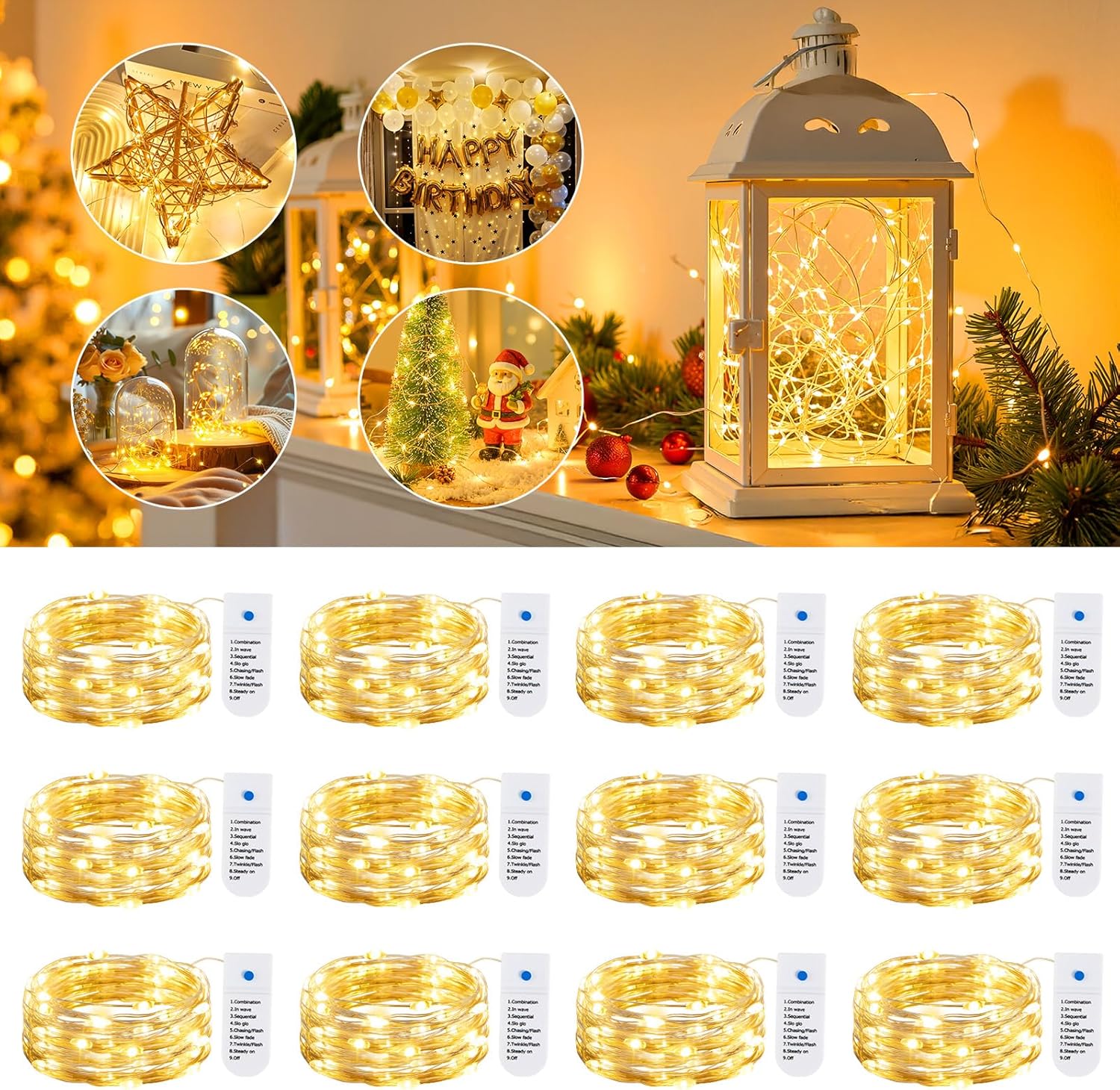 Minetom Starry Firefly Lights – Safe String Lights for Kids Room and Reading Corner, No Heat No Flame Battery Operated 12 Pack