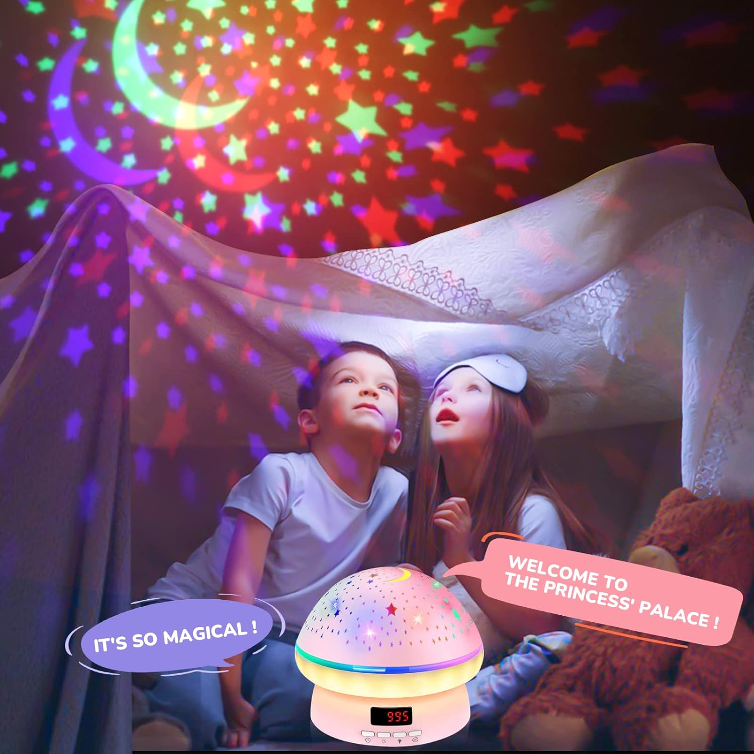 MINGKIDS Kawaii Night Light for Boys and Girls Ages 3-8 – Wall Plug Star Projector with White Noise for Sleep Training