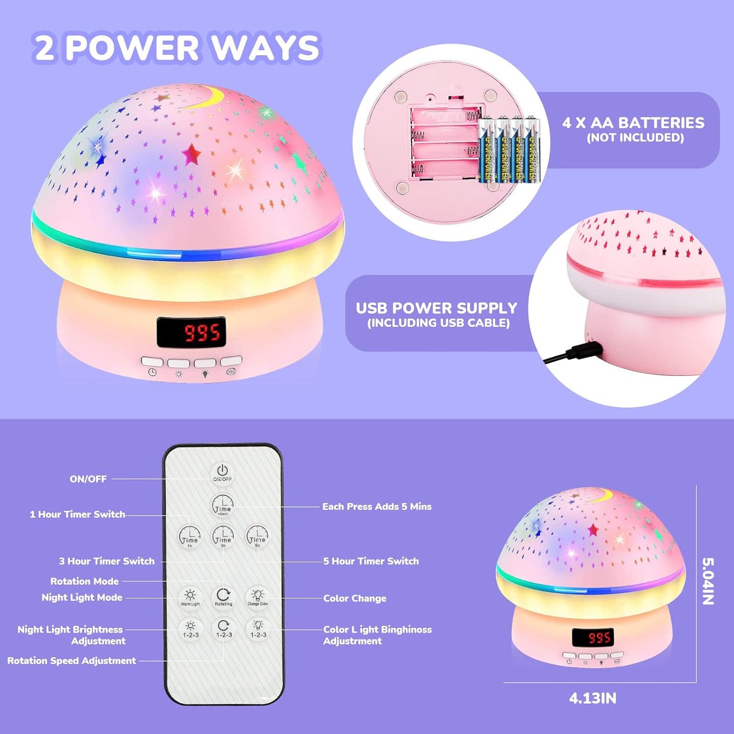 MINGKIDS Kawaii Night Light for Boys and Girls Ages 3-8 – Wall Plug Star Projector with White Noise for Sleep Training
