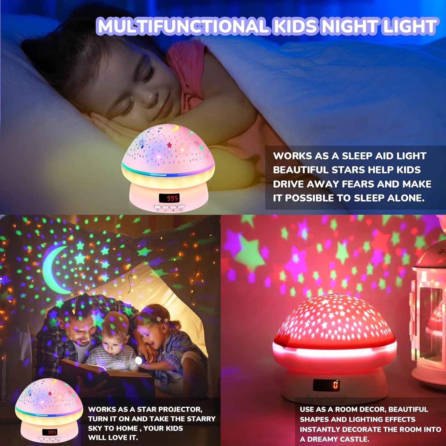 MINGKIDS Kawaii Night Light for Boys and Girls Ages 3-8 – Wall Plug Star Projector with White Noise for Sleep Training