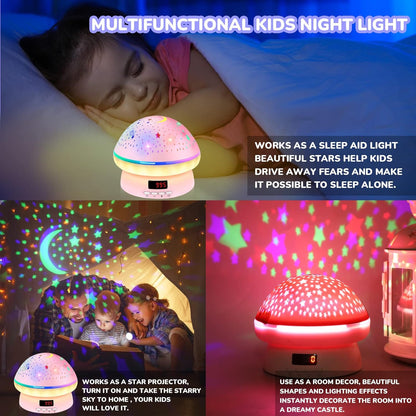 MINGKIDS Kawaii Night Light for Boys and Girls Ages 3-8 – Wall Plug Star Projector with White Noise for Sleep Training