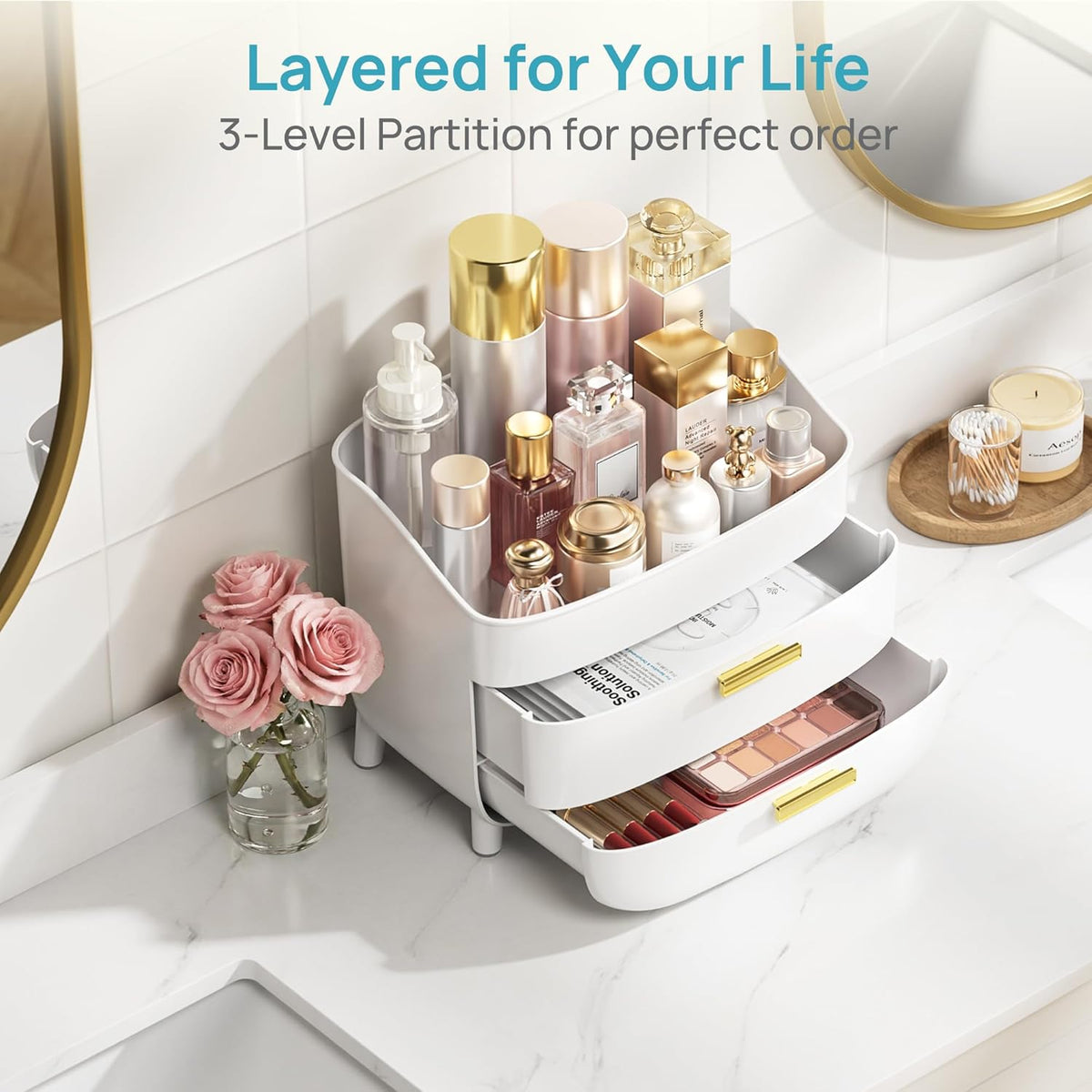 minimalist design with sleek lines and golden handle accents