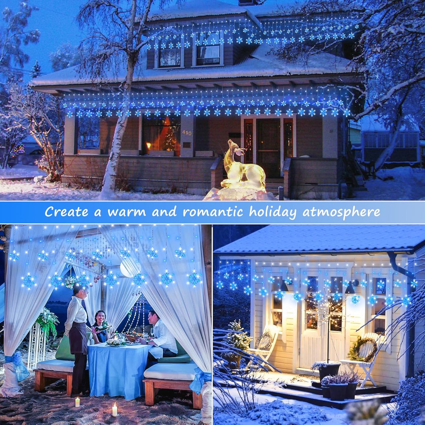 Minimax Icicle Snowflake LED Lights – Toddler Bedroom Window Backdrop, Auto-Off Timer No Flame Family Friendly