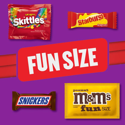 mix of milk chocolate, chocolate-peanut, and chewy fruit candy textures