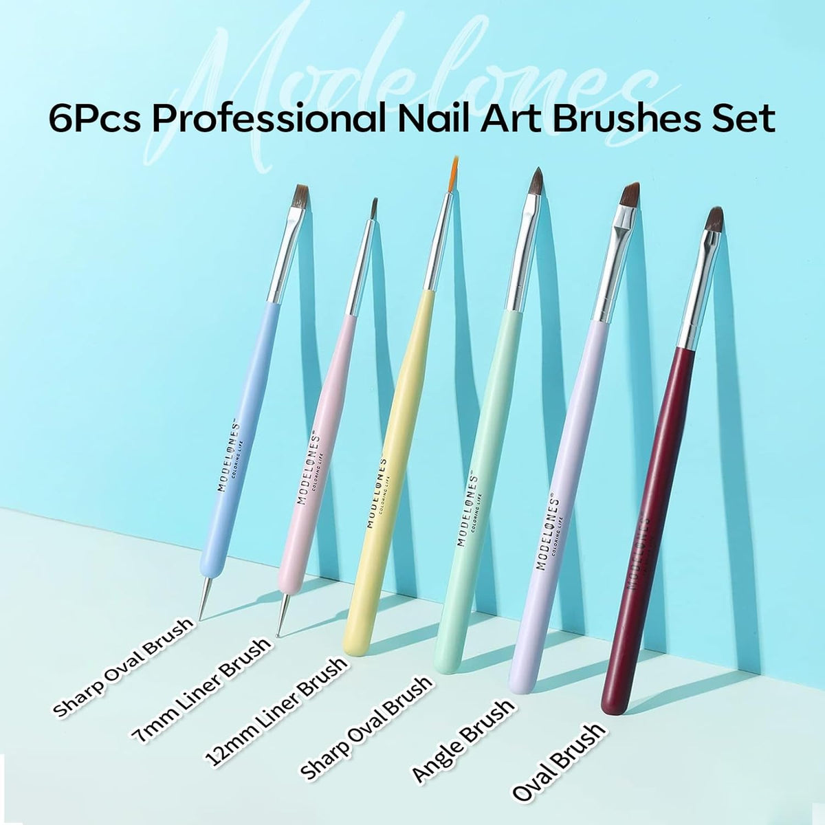 Modelones 6-Piece Nail Brush Kit — Less-Is-More Beauty Essential, Soft Fiber Bristles & Metal Ferrule in One Set