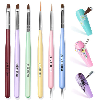 Modelones 6-Piece Nail Brush Kit — Less-Is-More Beauty Essential, Soft Fiber Bristles & Metal Ferrule in One Set