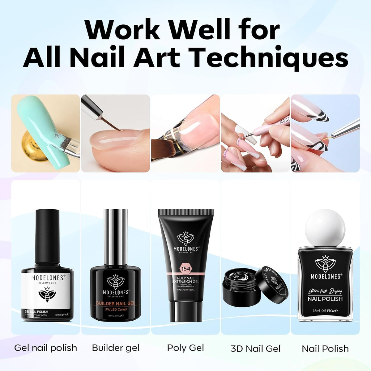 Modelones 6-Piece Nail Brush Kit — Less-Is-More Beauty Essential, Soft Fiber Bristles & Metal Ferrule in One Set