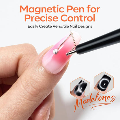modelones Cat Eye Nail Magnet Tools – Compact Dual-Head 3-in-1 Pen, On-the-Go Magnetic Gel Designs for Camping Trips and Patio Nights