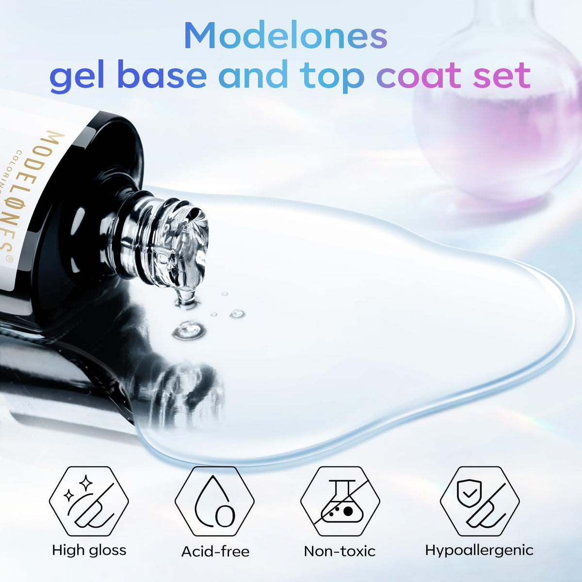 modelones Gel Top Coat and Base Set – On Trend Vanity Must Have, Shiny No Wipe Soak Off Gel Polish for Stylish Home Beauty Spaces