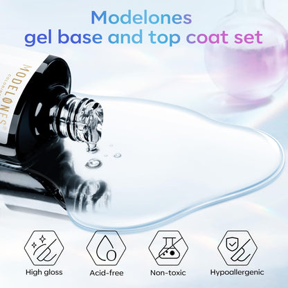 modelones Gel Top Coat and Base Set – On Trend Vanity Must Have, Shiny No Wipe Soak Off Gel Polish for Stylish Home Beauty Spaces