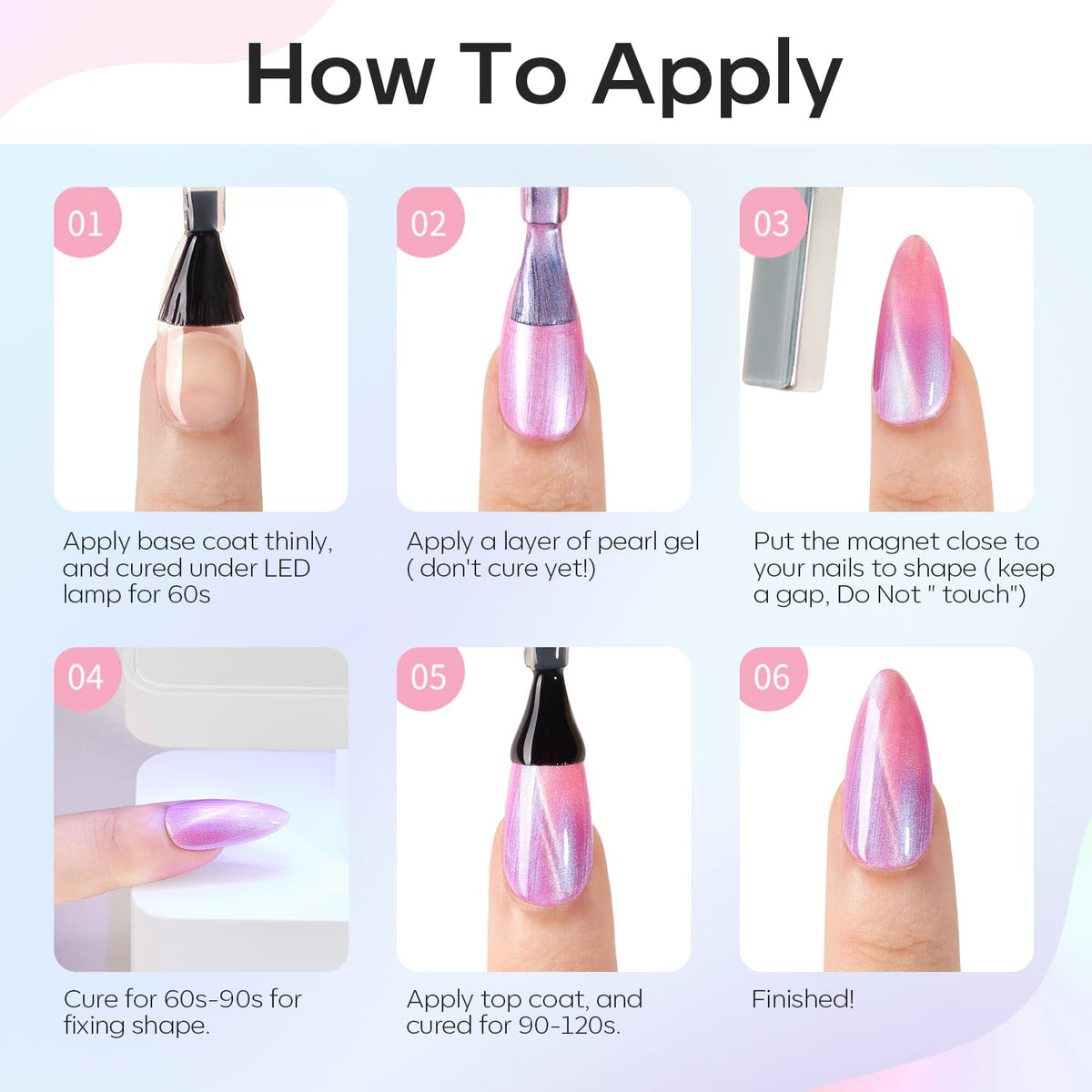 modelones Minimal Magnetic Gel Nail Kit – Six Shimmer Pearl Shades, Streak Free Wide Brush Application for Intentional At Home Manicures