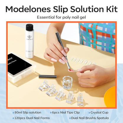 Modelones Poly Gel Slip Solution Bottle with Dual Brush – Valentine's Day Gift for Her Home Nail Studio