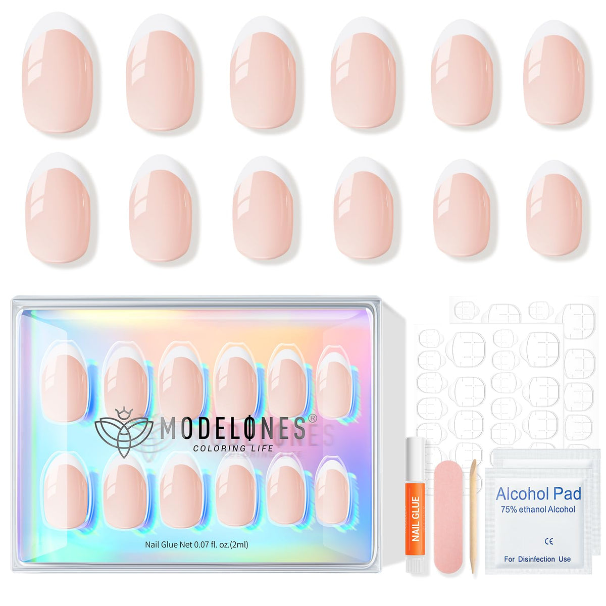 modelones Press On Nails French Tip Nude – At-Home Pampering Session for Busy Women, 3-Minute Stress-Free Manicure
