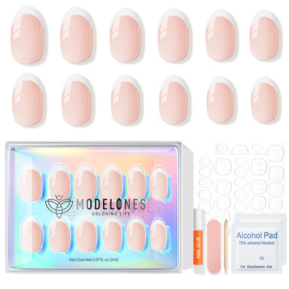 modelones Press On Nails French Tip Nude – At-Home Pampering Session for Busy Women, 3-Minute Stress-Free Manicure