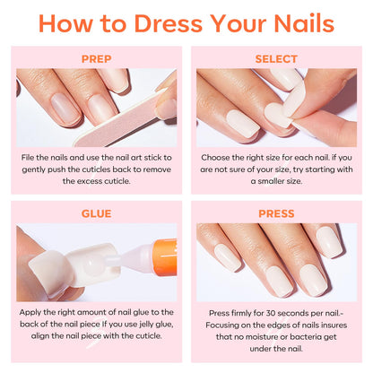 modelones Press On Nails French Tip Nude – At-Home Pampering Session for Busy Women, 3-Minute Stress-Free Manicure