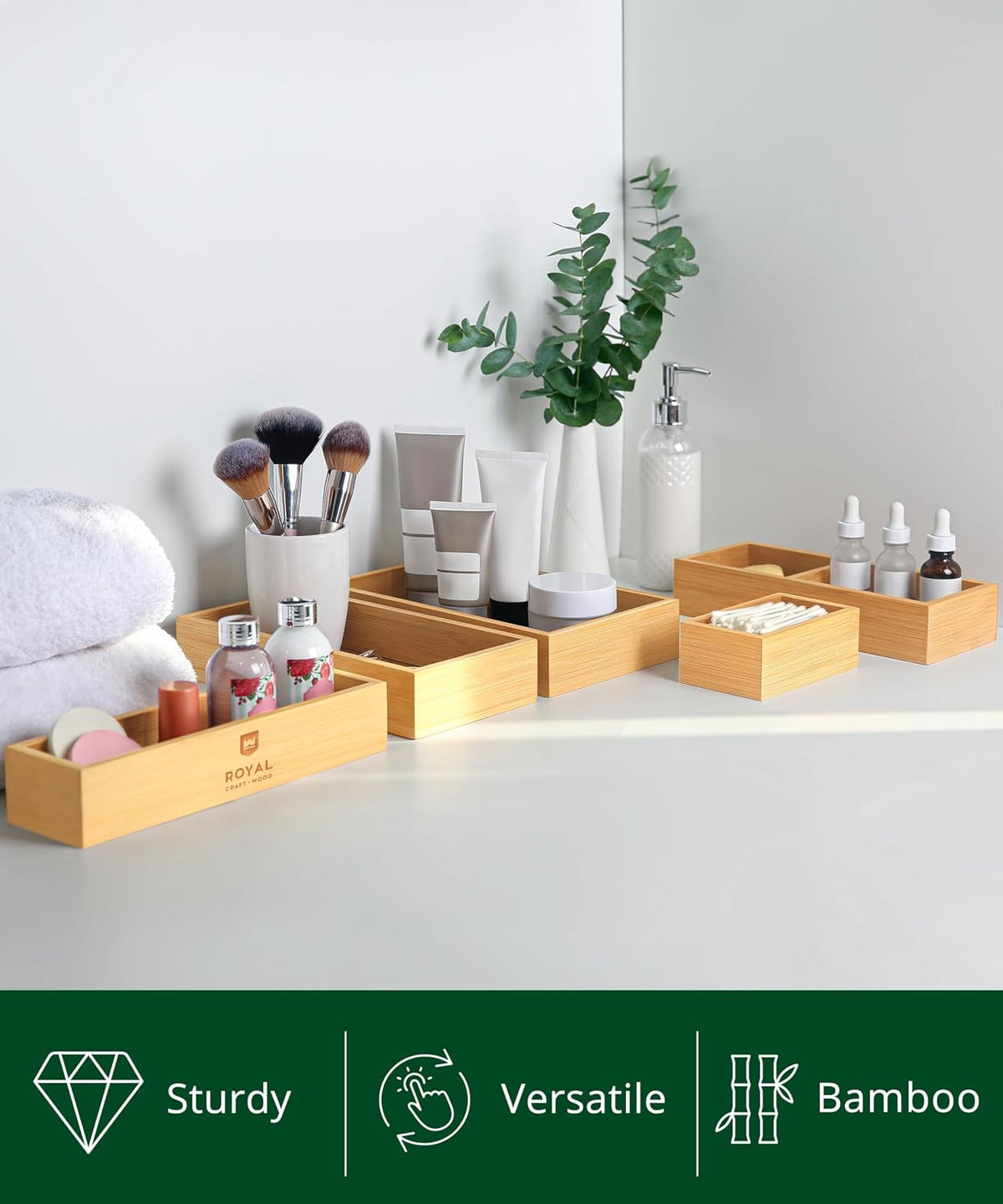 modular construction allowing boxes to be used together, separately, on countertops, or inside drawers