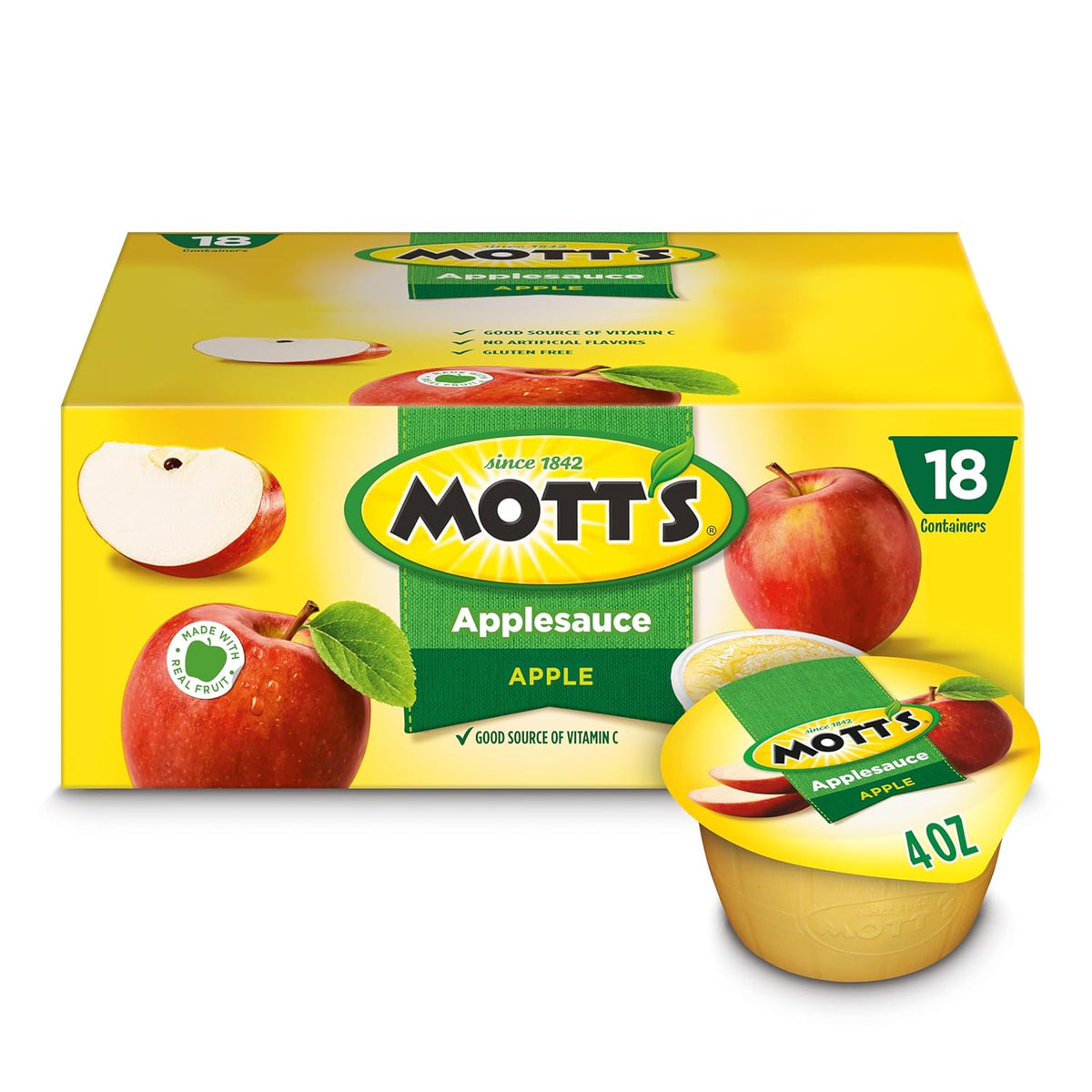 Mott's Applesauce 4 oz Cups - Portable Snack for Camping Trips Picnic Baskets and Hiking Adventures No Refrigeration Needed Until Opened