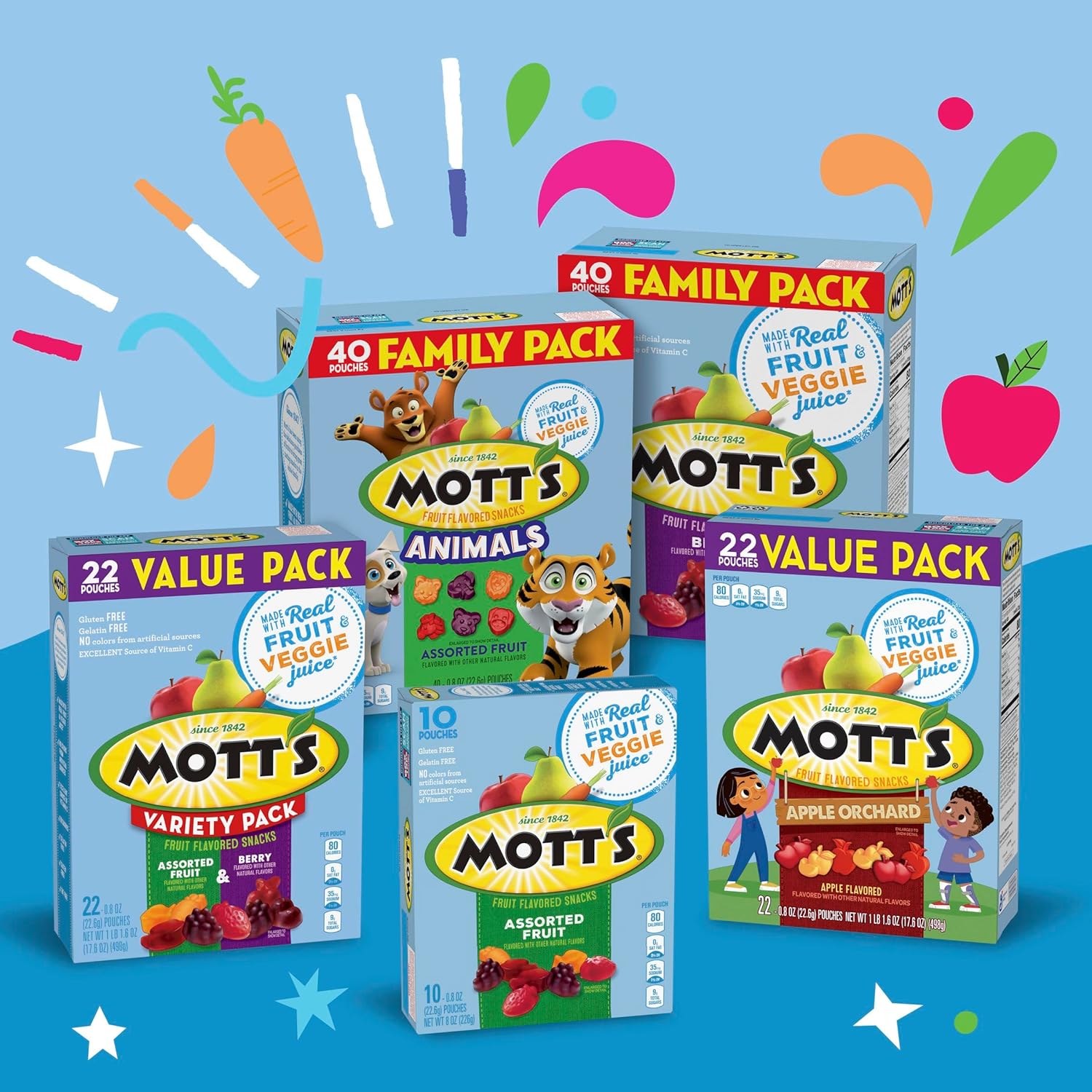 Mott's Berry Fruit Snacks – No Artificial Colors Snack for Kids Lunch Box, 17.6 oz Pantry Pack
