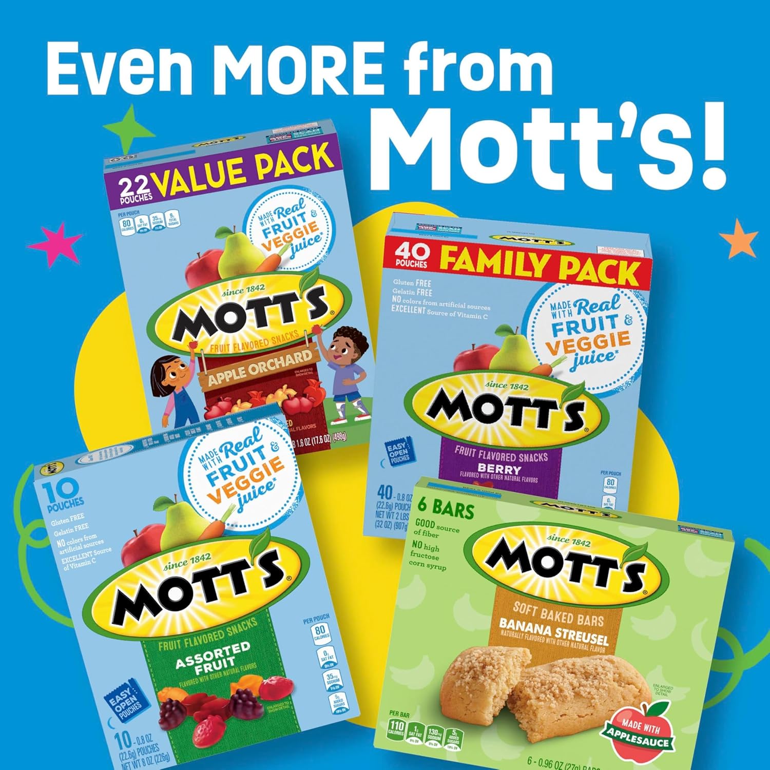 Mott's Gelatin Free Pectin Based Fruit Snacks for Mindful Snacking – Nostalgic Halloween Chewy Treat, Berry and Assorted 40 Pouch Box