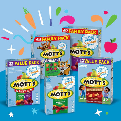 Mott's Gelatin Free Pectin Based Fruit Snacks for Mindful Snacking – Nostalgic Halloween Chewy Treat, Berry and Assorted 40 Pouch Box