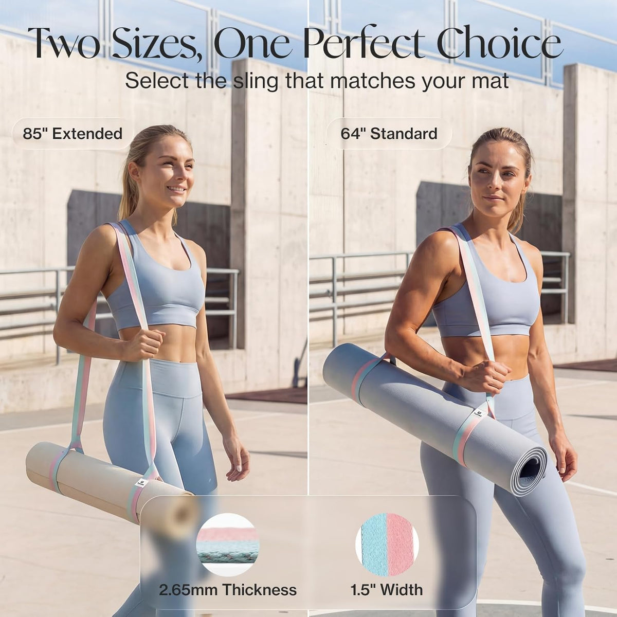 multi-purpose sling compatible with yoga mats, roller skates, and skateboards
