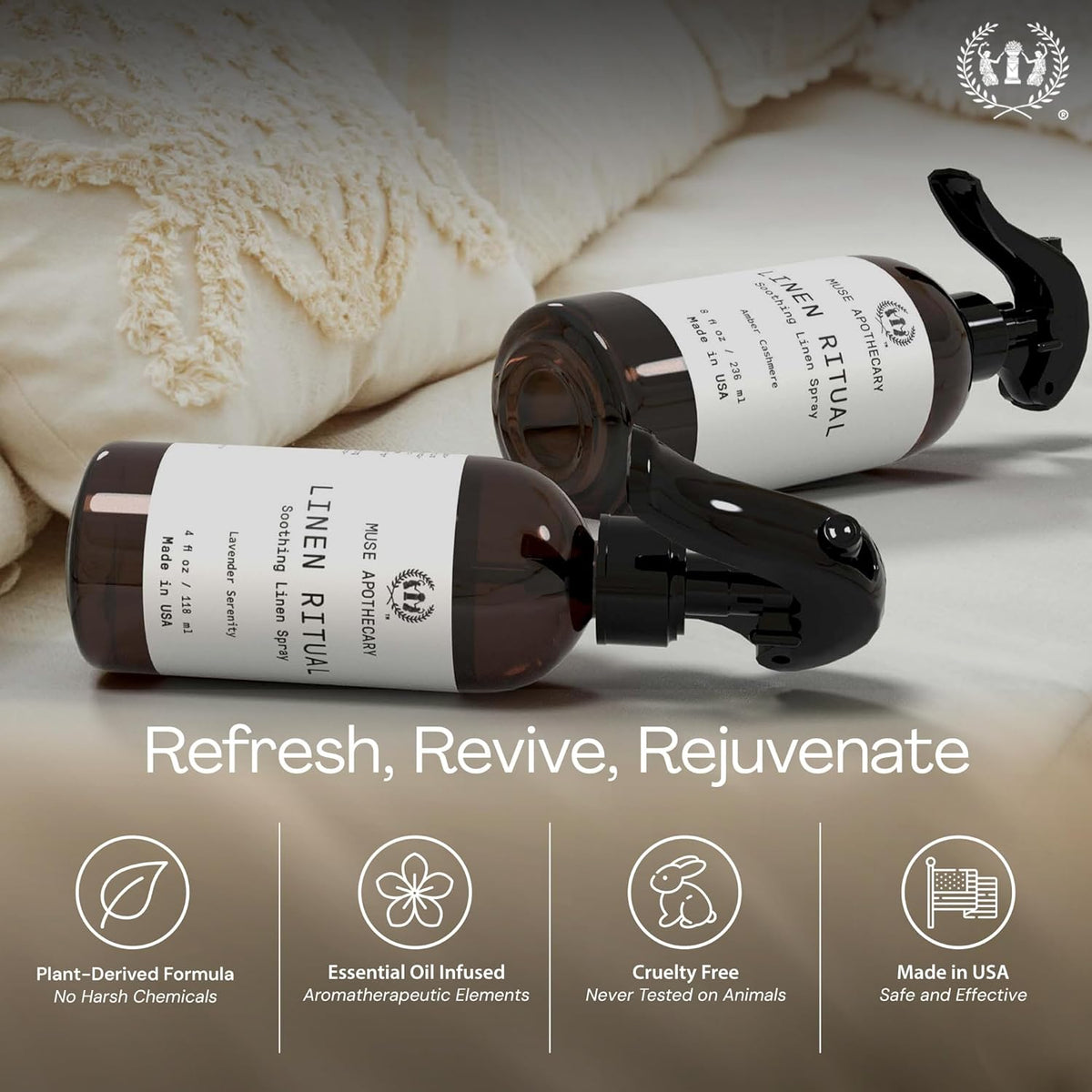 Muse Apothecary Linen Ritual - Artisan Aromatherapy Linen Spray for Upscale Home Fragrance, Decorative Bedside Bottle, and Designer Linens