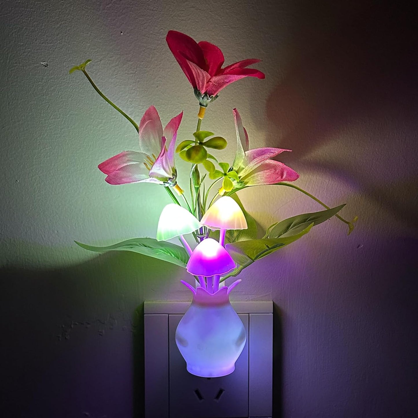MushroomBloom Silicone Night Light for Kids – Child Safe Plug in Wall Lamp for Playroom and Nursery
